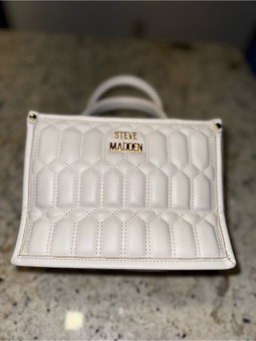 Steve Madden Pearl White Top-Handle Satchel with Gold Logo